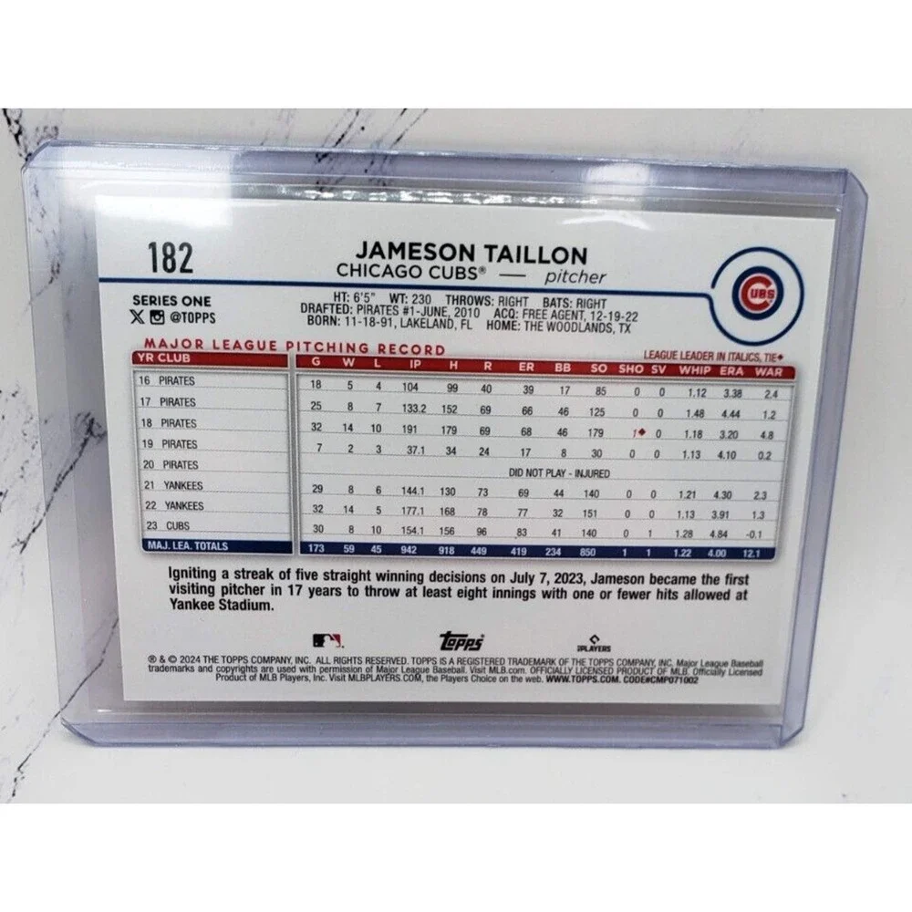 Jameson Taillon 2024 Topps Series 1 Yellow Chicago Cubs #182